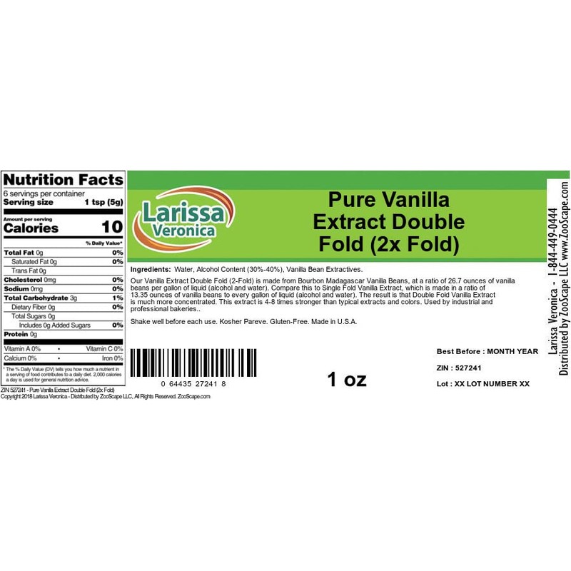 Pure Vanilla Extract Double Fold (2x Fold) (1 oz, ZIN: