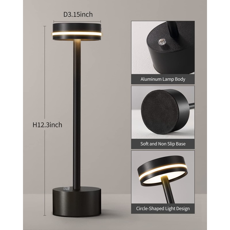 PUSU Portable Table Lamp Battery Powered LED Lamp Cordless Table