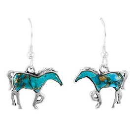 Horse Earrings Turquoise with 925 Sterling Silver & Genuine Gemstones (Teal/Matrix Turquoise)