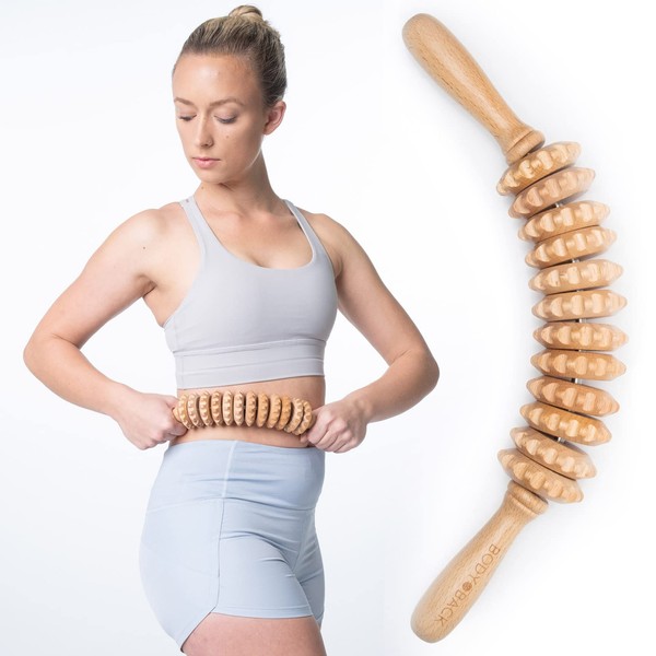 Body Back Wood Therapy Curved Roller for Maderoterapia, Lymphatic Drainage, Cellulite Massage, and Massage Rolling, Natural Muscle Massage Stick Tool for Massage and Relaxation