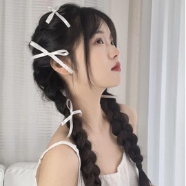 White Ribbon, Ribbon, Hair Claw, Hair Clip, Barrette, Hair Accessory, Hairpin, Small, Mini, Hair Clip, Women's, Adult, Cute, Simple, Stylish, Orchan, Women's, Office, Gift, 1 Pair of 5 Pieces