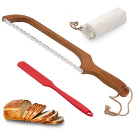 SLLFLY Bread bow Knife for Homemade and Silicone Spurtle,Bread slicer knife Cutter for Homemade Bread Sourdough(Double serrated blade)