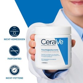 CeraVe Feuchtigkeitscreme, Reichhaltige Creme für trockene bis sehr trockene & zu Neurodermitis neigende Haut geeignet, Körper & Gesicht, Mit Hyaluron & 3 essenziellen Ceramiden