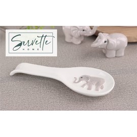 Animal-Themed Ceramic Spoon Rest Kitchen Ladle and Spoon Holder - Elephant