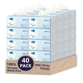 Zhro 4-Ply Premium Facial Tissues, 40 Large Packs (5.6x3.6x2.7") - 4000 Sheets Value Set, Hypoallergenic & Lint-Free for Home/Office/Travel