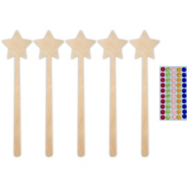 Herr Bo & Co 5 x Magic Wand with 50 Self-Sealing Glitter Stones as a Set Made of Untreated Wood, 3 mm Birch Plywood, FSC Certified, Made in Germany