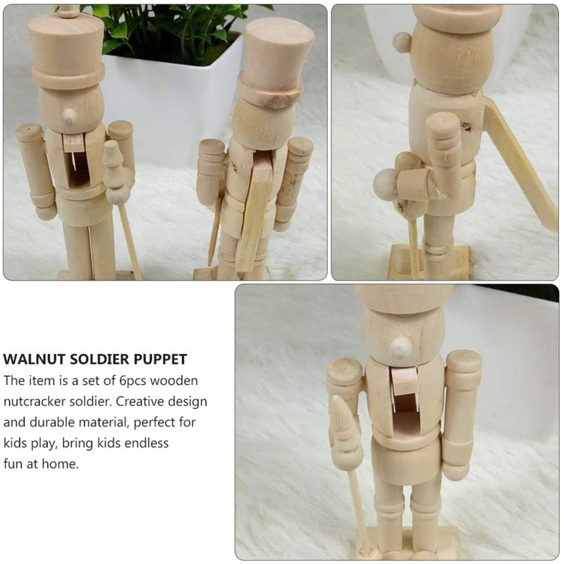 6pcs 12cm Christmas Nutcracker Ornament Set Wooden Nutcracker Character Soldier