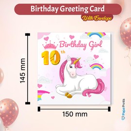 Papa Prints 10th Birthday Card Girl Unicorn Birthday Card (145 x 150 mm) Birthday Card 10 Year Old Girl Happy Birthday Card with Envelope