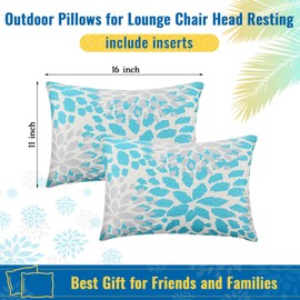 Juexica 2 Pack Lounge Chaise Pillow with Strap 16 x 11 Inches Waterproof Outdoor Beach Chair Pillow Adjustable Elastic Band for Hammock Lumbar Recliner Pillows for Beach Office Chair(Advanced Style)