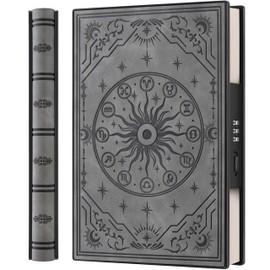 Diary with Built-in Password Lock – Soft Leather Journal for Men & Women, Personal Planner Organizer, Embossed Zodiac Horoscope, 220 Pages, 180° Lay-Flat Design, 100gsm Paper (5.9” x 8.5”), Gray