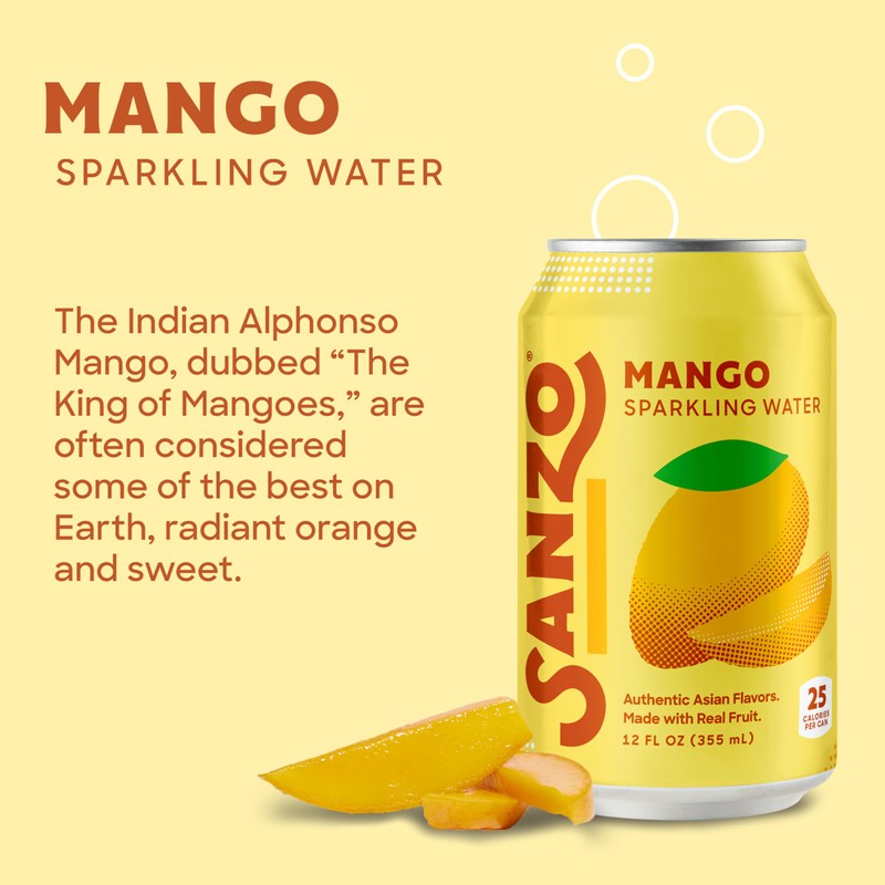Sanzo Flavored Sparkling Water - Mango Soda Seltzer - Low
