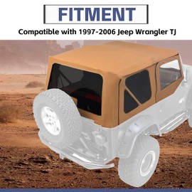 HECASA Replacement Soft Top Compatible with 1997-2006 Jeep Wrangler TJ 2 Door Spice Soft Roof with Rear Plastic Tinted Windows Premium Sailcloth Vinyl - No Upper Door Skins