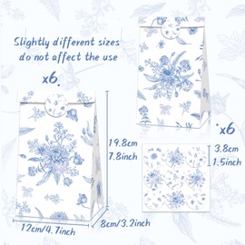 BACH AND BOUJEE 12 PCS Blue Floral Party Favor Bags Bridal Shower With Stickers Floral Gift Bag Something Blue Before I Do Decorations for Bachelorette Engagement Wedding Party