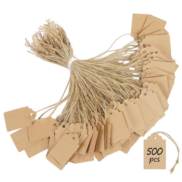 Uniclife 500 Pcs Price Tag with String Attached Writable Brown