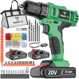 20V Cordless Drill/Driver, Electric Screwdriver - 2 Batteries, 30Nm, 21+1 Torque, 2 Speed, Keyless 3/8" Chase Drill with LED Light, Kit for Home (Green)