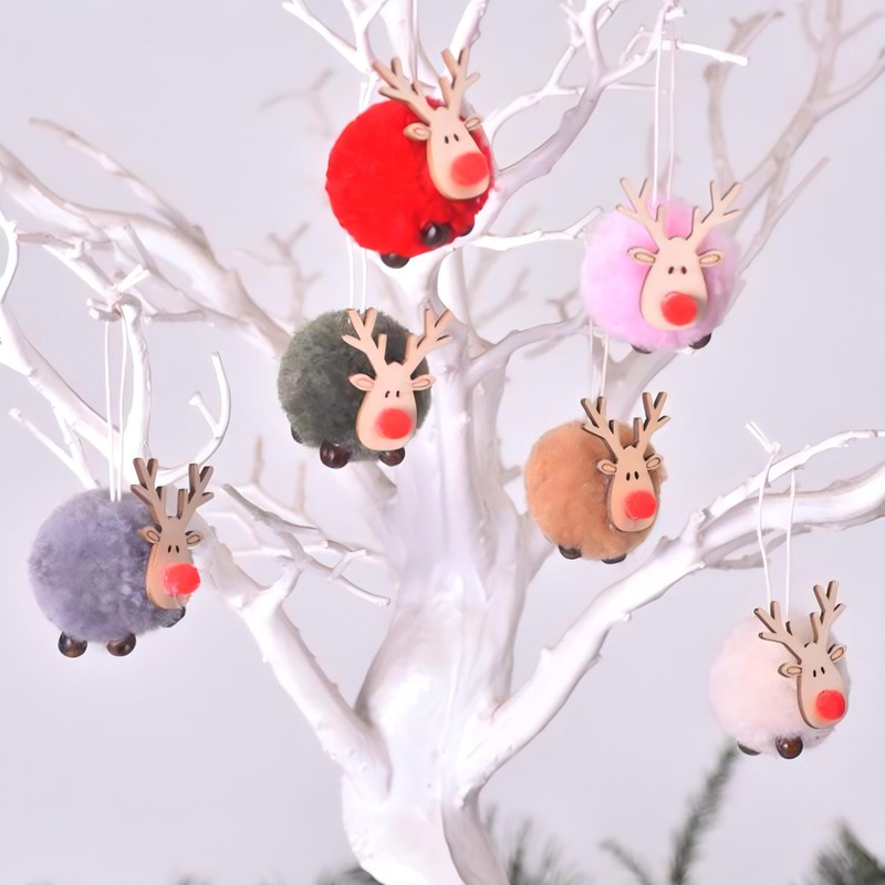 Christmas Ornament, Plush Set, 6-piece Set, Cute, Reindeer, Christmas Tree,