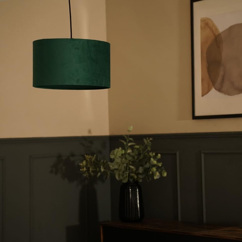 MiniSun | Medium Modern Forest Green Velvet Drum Light Shade