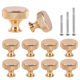 12 Pack Knobs for Cupboards Draws Round Knurled Aluminum Alloy Handle with Screws Wardrobe Door Handles Gold Kitchen Handles
