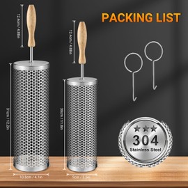 Nesting Rolling Grilling Basket（2PCS), Nesting Grill Baskets, Removable Wooden Handle, 304 Stainless Steel, Rolling Grilling Net, with 2Pcs BBQ Griller Accessories Tools for Vegetables Shrimp, Outdoor Cooking Camping,Round