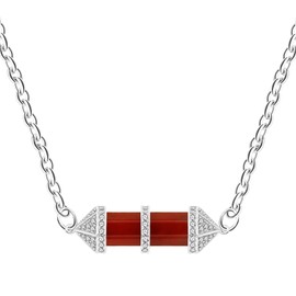 Vivaday Red Agate Crystal Healing Necklace for Women | Zirconia Chakra Healing Bullet Pendant | Natural Stone Geometric Necklaces for Spiritual Energy | Platinum Plated Elegant Reiki Jewelry