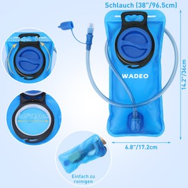 WADEO Hydration Bladder 2L, Leak-Proof Water Reservoir with Sports Scarf, BPA-Free Hydration Pack, Large Mouth, Insulated Tube, Military Water Bag for Jogging, Cycling, Hiking, Climbing, Blue