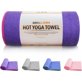 5BILLION FITNESS Microfiber Yoga Towel for Yoga Mat 24x72 inch,61 x 183cm Hot Yoga Towel, Non Slip Yoga Mat Cover Towel, Super Absorbent, Machine Washable, Fast Drying - Free Carry Bag (Purple)