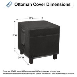 OutdoorLines Outdoor Waterproof Patio Ottoman Covers - Square UV-Proof Patio Side Table Cover Windproof Heavy-Duty Furniture Covering Protector 25L x 25W x 17H Inch, Black