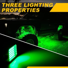 Nicoko 4Pods Pure Green LED Rock Lights 7200 lumens high Power Rock Lights Neon Underglow Light for Car Trucks ATV UTV SUV Boat Underbody Glow Trail Rig Lights IP68 Waterproof