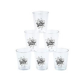 Fun Express 24 Pieces New Year’s Eve Plastic Shot Glasses, Holds 2 oz, BPA Free Plastic, New Year Party Supplies, Clear