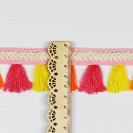 Vintage Cotton Fringe Tassels Trim, Boho Long Fringe for Drapery Curtain Pillow Carpet Lamp Crafts (Pink/Yellow/Orange-40mm)