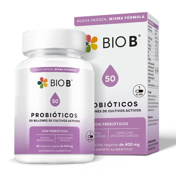 BIO B | Probióticos 50 billones + prebióticos | 30 cápsulas veganas