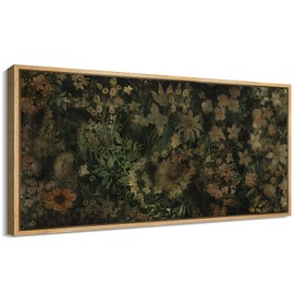 MUDECOR Extra Large Framed Canvas Print Wall Art Vintage Botanical Dark Floral IIllustrations Ready to Hang Painting for Living Room Bedroom Multi-Sizes - 60"x30"