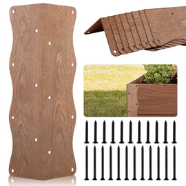 Set of 8 Raised Garden Bed Corner Brackets with Wood Screws, Rust Resistant Metal Connectors 11" x 3" x 3" for 20"-24" Beds, Raised Bed Corners for Vegetable Planter Garden Wood Grain