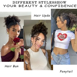 Jolelyne Curly Drawstring Ponytail Extension for Black Women Short Kinky Curly Ponytail Drawstring Synthetic Black Pony Tails Hair Extensions Curly Messy Buns Hair Pieces for Women 1B#