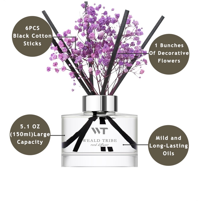 WEALD TRIBE Flower Reed Diffuser Set Lavender Scent for Bathroom