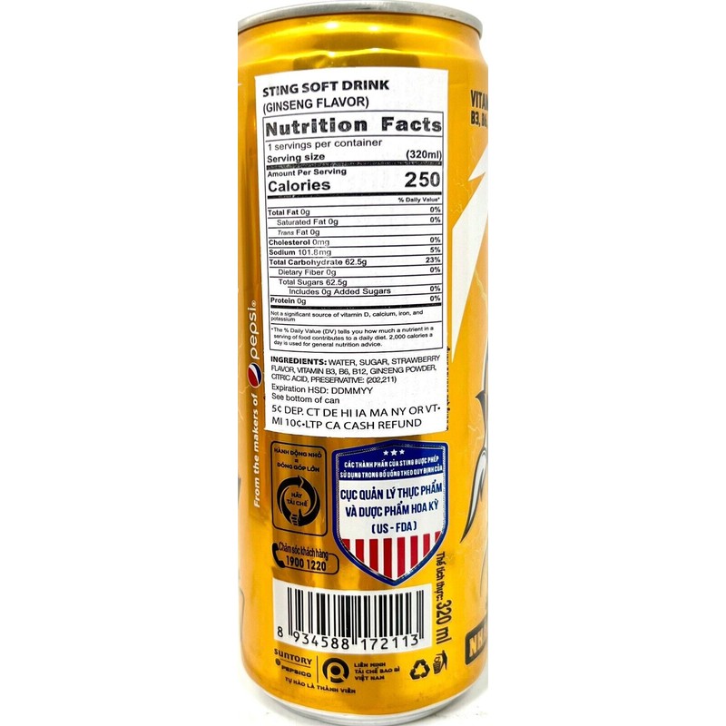 Sting Energy Drink Formula Contains Ginseng 320 ml ( Pack
