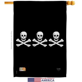 Christopher Condents Garden House Flags Kit Coastal Pirate Ship Skull Treasure Map Carribean Jolly Blackbeard Jack Small Decorative Gift Yard Banner Made In USA 28 X 40