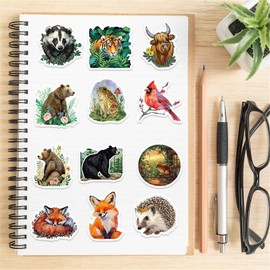 Cute Animal Stickers, Zoo Animals Stickers, Realistic Animals Decal for Kids Teens, 50Pcs Forest Animals Vinyl Waterproof Sticker for Water Bottles, Laptop (Wildlife)