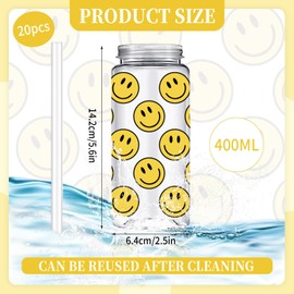 Whaline 20Pcs One Happy Dude Smile Face Plastic Cups with Lids and Straws Clear Smiling Party Drinking Cups Happy Face Reusable Tumblers for Holiday Birthday Baby Shower Party Supplies