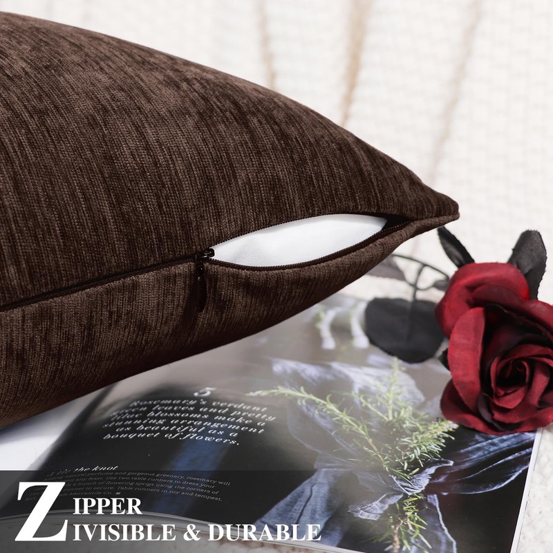 BRAWARM Chenille Throw Pillow Covers 16x16 Inches - Pack of
