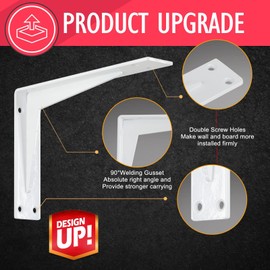 CLT White Shelf Bracket, 8” Quarter Inch (1/5") Thick- Max Load: 220 lb Industrial Modern Farmhouse Heavy Duty Corner Brace Joint Right Angle Bracket for Table Bench, Space Saving DIY, Pack of 4