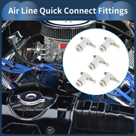 INFINAUTO Push to Connect Air Fittings 1/4" 90 Degree Air Flow Control Valve Plastic Metal M5 5 Pcs White Silver Tone