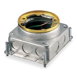 Hubbell Wiring Systems B2529 Stamped Steel Flush Round Single Service Metal Concrete Floor Box with Brass Collar, 37.3 Cubic Inches Capacity, 6" Length x 4-11/16" Width x 2-29/32" Height