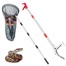 AQWXC Snake Grabber Tool, 50'' Folding Snake Grabber Tongs with 72'' Detachable Stainless Steel Snake Catching Net for Corrosion Resistance High Load Capacity Easy to Clean and Maintain