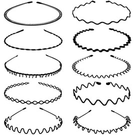 Metal Headband for Men Women Hair Band Non-Slip Headbands Unisex Spring Wavy Hair Band Elastic Sports Headwear for Sports Daily Wear Makeup Outdoor Yoga (10 Pcs)