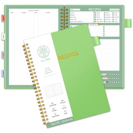 ALLTREE Recipe Notebook to Write in Your Own Recipes, Sprial Personal Recipe Notebook, Recipe Notebook with 15 Tabs for Family Cooking Lover, 120 Pages Recipe Organizer, Black(5.5"x8.5")