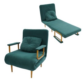 Kaponbon Convertible Folding Sofa Bed, 4 in 1 Multi-Function Living Room Reading Chair with Pillow & Arm & Adjustable Backrest, Foldable Sofa Chair Bed for Home Office Yard Camping (Green)