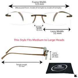 proSPORT Reading glasses +1.75 Brown Frame Rimless Full Lens Reader Ultra Lightweight Flexible Men Women