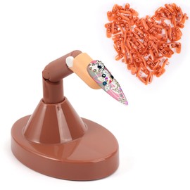 Practice Finger for Acrylic Nails, 1PC Adjustable Fake Mannequin Fingers with 1PC Acrylic Finger Base and 100PCS Brown Nail Tips, Movable Flexible Training Fake Finger Nail to Practice Nail Art