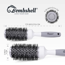 Bombshell Ceramic Round Brush — Pro Ultra Ceramic Thermal Round Hair Brush with Rubber Handle, Round Brush for Blow Drying, Curling, and Styling 1.7"